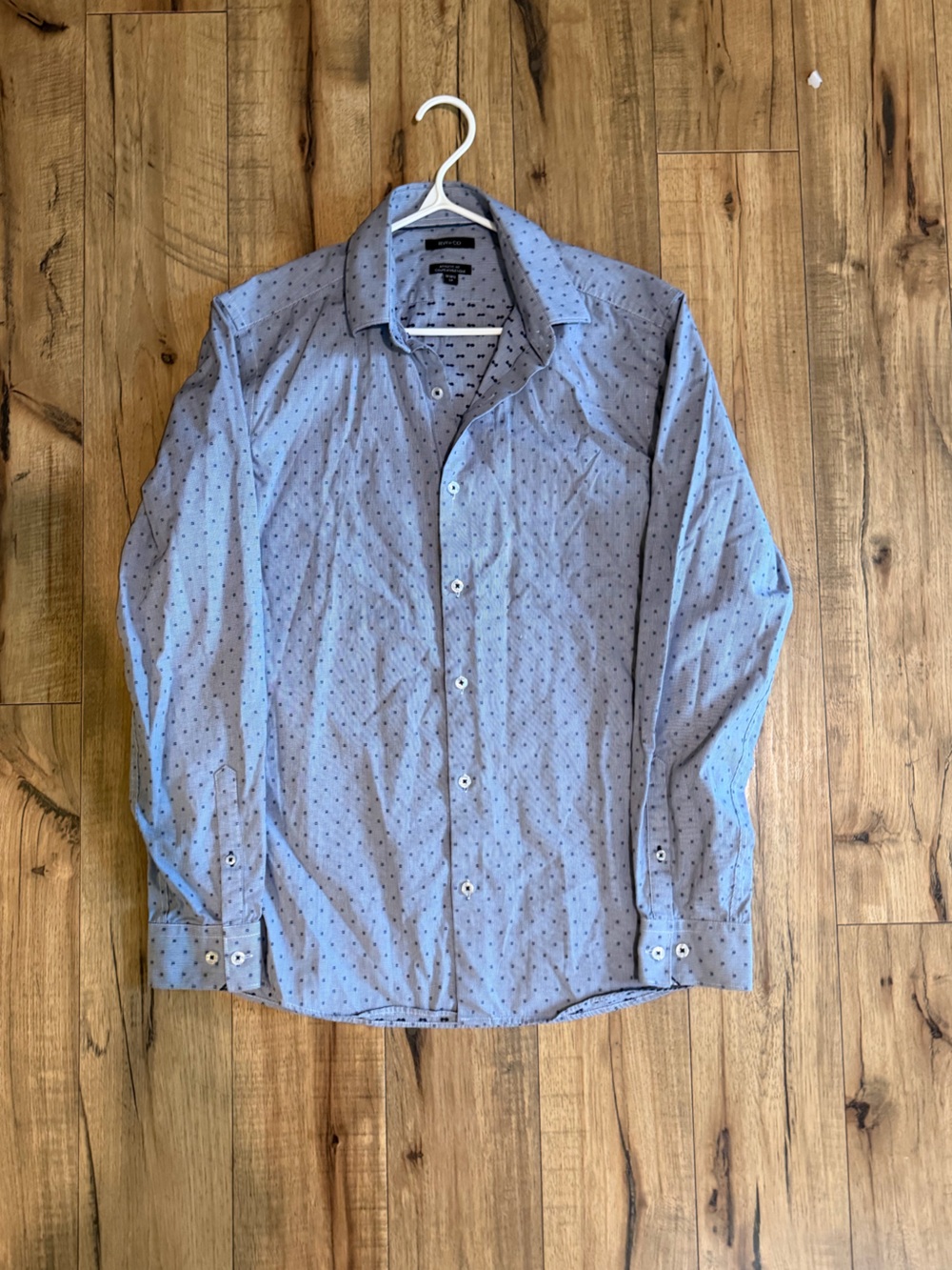 RW&CO Men’s Athletic Fit Blue Geometric Long Sleeve Button-Up Shirt Small